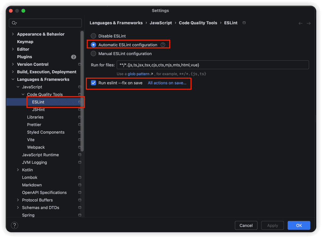 JetBrains 端 ESLint 自动修复 - 设置
